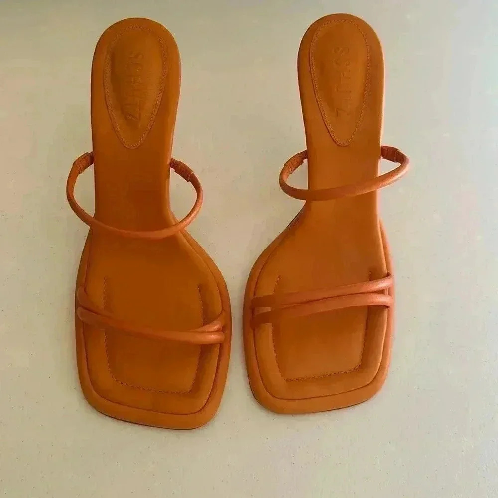 SCHUTZ Orange Strappy Square-Toe Heeled Sandals